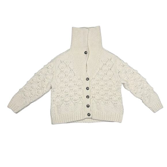 Zara Chunky Knit Sweater Button Front Cardigan Off White/Cream Womens Sz Medium - Picture 3 of 16